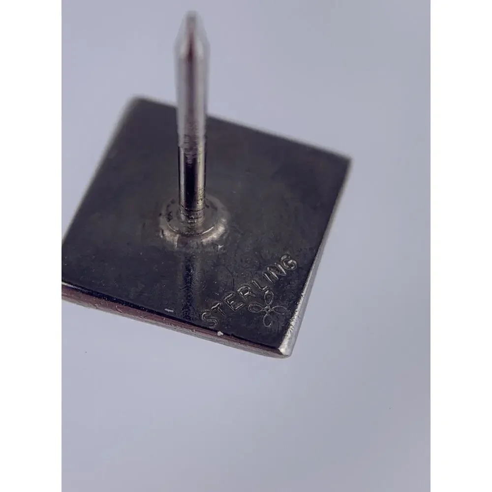 Square Modern Sterling Silver Tie Tack Pin Carved Brushed Metal Marked Vintage